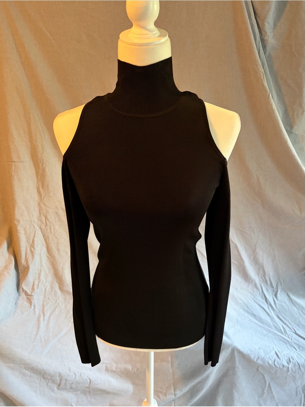 White House Black Market Black Cold-Shoulder Ribbed Turtleneck